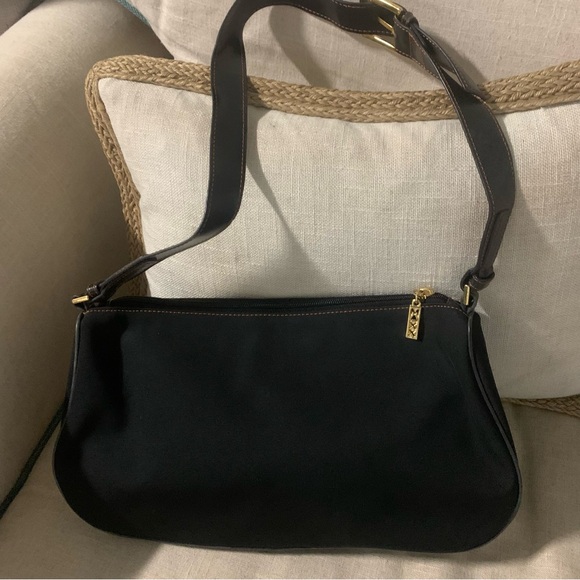 Maxx New York Handbag Medium Black Fabric/Leather Strap Trim Gold Hardware - Picture 13 of 16